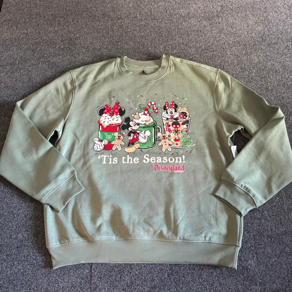 Disneyland Tis the Season Christmas Sweatshirt Sage Green LG Mickey Minnie NWT